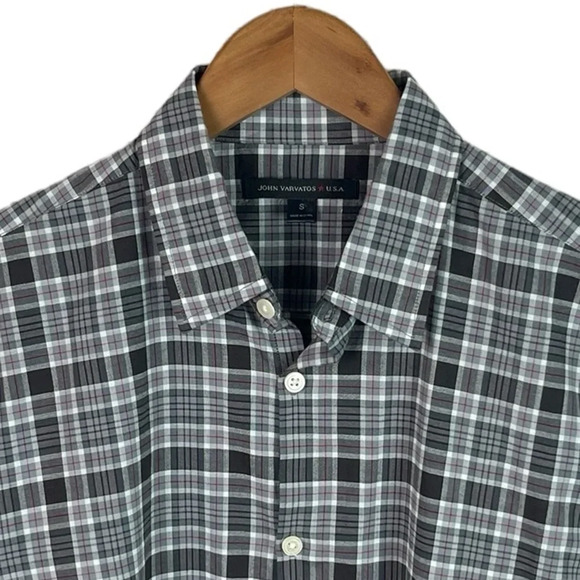 BF1443 Men’s John Varvatos USA Designer Plaid Short Sleeve Button Down Shirt S - Picture 3 of 5